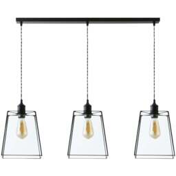 ValueLights Susie Glass Lantern 3 Drop Matte Black Diner LED Ceiling Pendant Light - Size: 135 x 96 x 22cm - Wilko - thumbnail 1