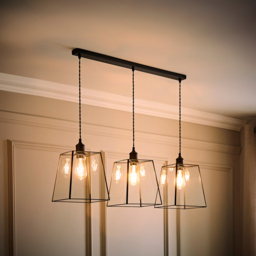 ValueLights Susie Glass Lantern 3 Drop Matte Black Diner LED Ceiling Pendant Light - Size: 135 x 96 x 22cm - Wilko - thumbnail 7