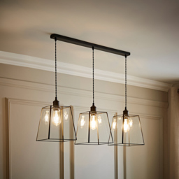 ValueLights Susie Glass Lantern 3 Drop Matte Black Diner LED Ceiling Pendant Light - Size: 135 x 96 x 22cm - Wilko - thumbnail 3
