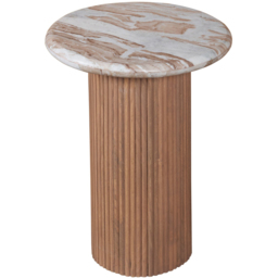 IH Design Bundi Natural Marble and Wood Pedestal Side Table - Size: 55 x 40 x 40cm - Brown - Wilko - thumbnail 3