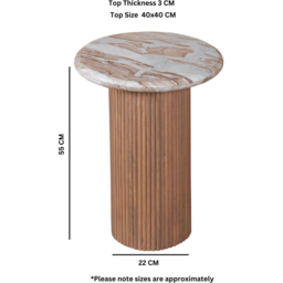 IH Design Bundi Natural Marble and Wood Pedestal Side Table - Size: 55 x 40 x 40cm - Brown - Wilko - thumbnail 6