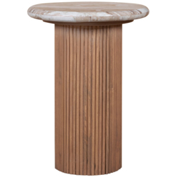 IH Design Bundi Natural Marble and Wood Pedestal Side Table - Size: 55 x 40 x 40cm - Brown - Wilko - thumbnail 4