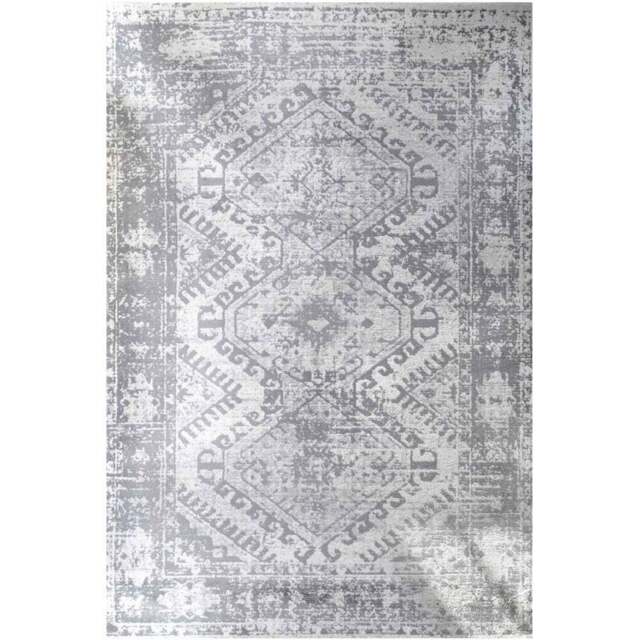 Kukoon Silver and Grey Bordered Geometric Distressed Rug 110 x 60cm - Yellow - Wilko - image 1