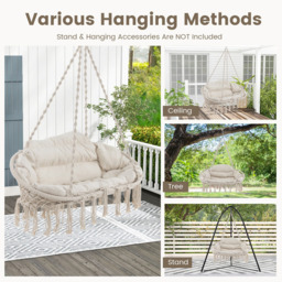 Costway Beige Hand Woven Rope Hanging Chair with Thick Cushion - Size: 136 x 77 x 9cm - Cream - Wilko - thumbnail 5