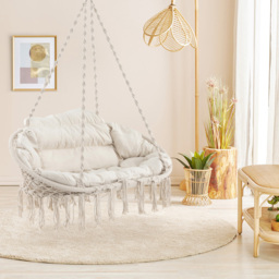 Costway Beige Hand Woven Rope Hanging Chair with Thick Cushion - Size: 136 x 77 x 9cm - Cream - Wilko - thumbnail 4