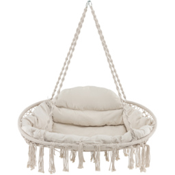 Costway Beige Hand Woven Rope Hanging Chair with Thick Cushion - Size: 136 x 77 x 9cm - Cream - Wilko - thumbnail 3