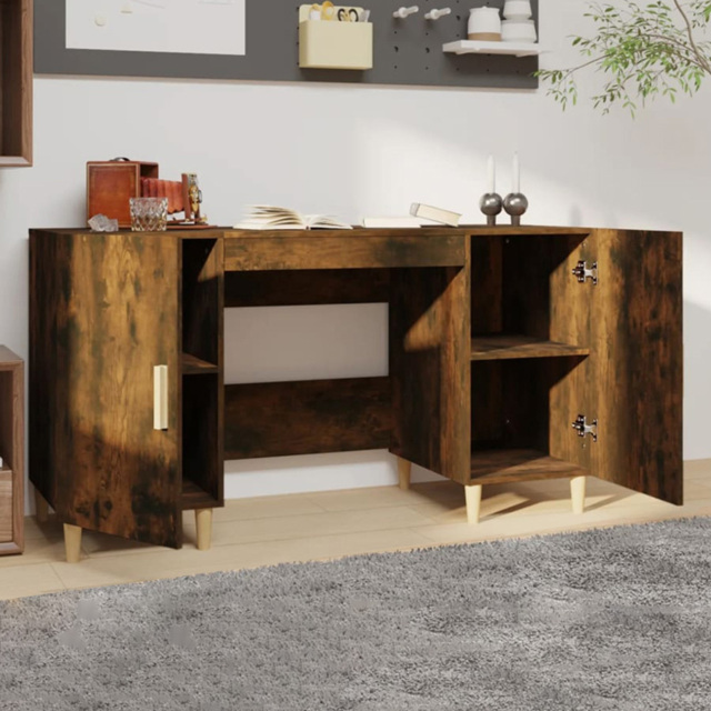 vidaXL 2 Door Computer Desk Smoked Oak - Size: 75 x 140 x 50cm - Brown - Wilko - image 1