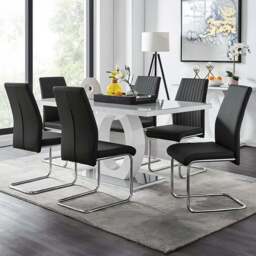Furniturebox Lucia Fontant 6 Seater Dining Set Grey Gloss Black and Chrome - Wilko - thumbnail 1