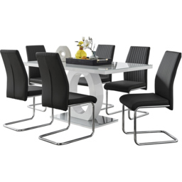 Furniturebox Lucia Fontant 6 Seater Dining Set Grey Gloss Black and Chrome - Wilko - thumbnail 3