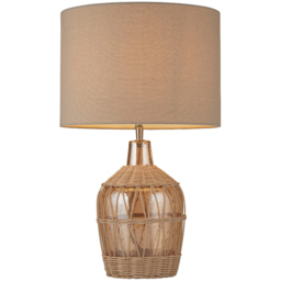 Lighting Collection Beach Rattan and Glass Table Lamp - Size: 42 x 34 x 34cm - Natural, Champagne and Chrome - Wilko - thumbnail 4