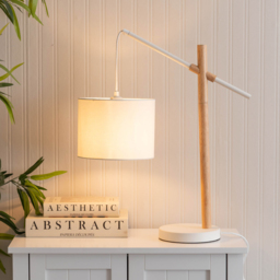 ValueLights Adrianna Wooden Hanging LED Table Lamp with White Drum Lamp Shade - Size: 60 x 20 x 50cm - Cream - Wilko - thumbnail 3