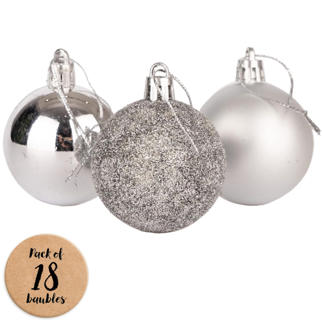 Shatchi 5cm Silver Shatterproof Christmas Bauble 18 Pack - Wilko - image 1