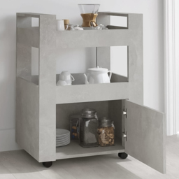 vidaXL Single Door 2 Shelf Concrete Grey Kitchen Trolley - Size: 80 x 60 x 45cm - Wilko