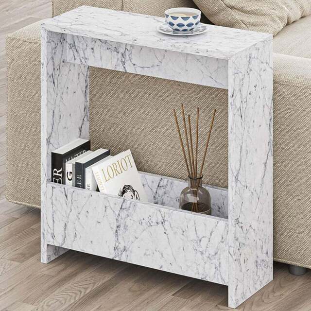 Decortie Simpi Single Shelf White Marble Effect Modern Side End Table - Size: 60 x 55 x 20cm - Wilko - image 1