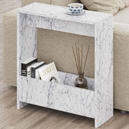 Decortie Simpi Single Shelf White Marble Effect Modern Side End Table - Size: 60 x 55 x 20cm - Wilko - thumbnail 1