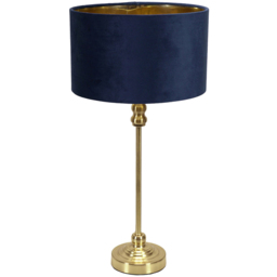 ValueLights Maggie Gold Candlestick LED Table Lamp with Navy Blue and Gold Velvet Lamp Shade - Size: 50 x 25 x 25cm - Wilko
