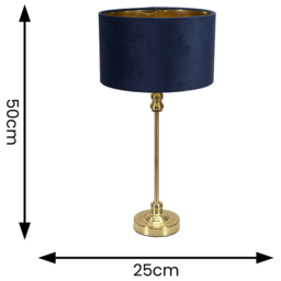 ValueLights Maggie Gold Candlestick LED Table Lamp with Navy Blue and Gold Velvet Lamp Shade - Size: 50 x 25 x 25cm - Wilko - thumbnail 5