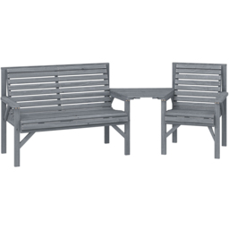 Outsunny 3 Seater Grey Wooden Detachable Table Garden Companion Set with Parasol Hole - Grey Embossed Finish - Wilko - thumbnail 3