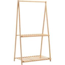 Living and Home 2 Shelf Bamboo Foldable Plant Stand with Hanging Rod - Brown - Wilko - thumbnail 1