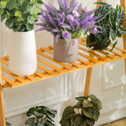Living and Home 2 Shelf Bamboo Foldable Plant Stand with Hanging Rod - Brown - Wilko - thumbnail 7