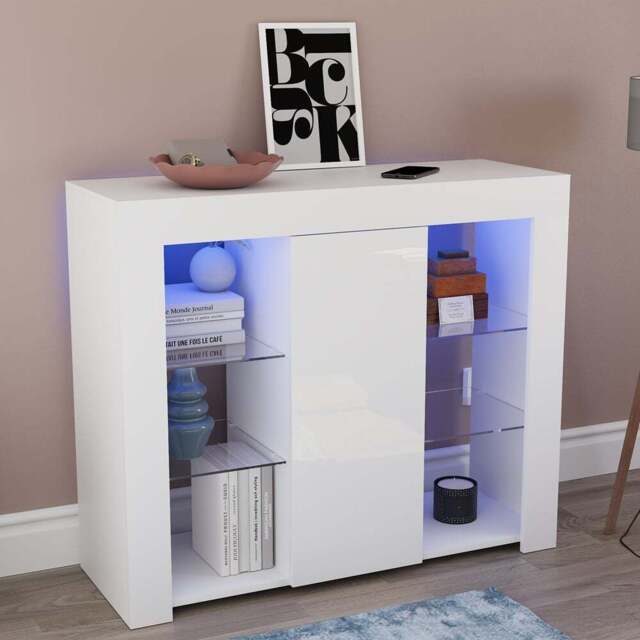 Vida Designs Azura Single Door White LED Large Sideboard - Size: 35 x 98 x 83cm - Wilko - image 1