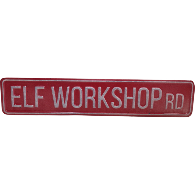 Samuel Alexander Red Metal Elf Workshop Road Sign Board 50cm - Size: 10 x 37 x 2cm - Wilko - image 1