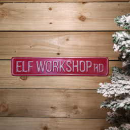 Samuel Alexander Red Metal Elf Workshop Road Sign Board 50cm - Size: 10 x 37 x 2cm - Wilko - thumbnail 4