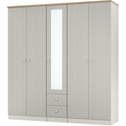 Crowndale Sussex 5 Door 2 Drawer Grey Ash and Bardolino Oak Tall Mirror Wardrobe Ready Assembled - Grey Ash & Bardolino Oak - Wilko - thumbnail 4