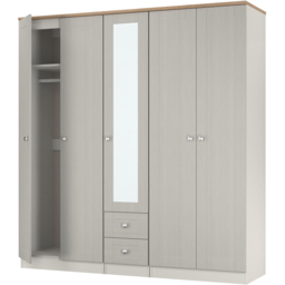 Crowndale Sussex 5 Door 2 Drawer Grey Ash and Bardolino Oak Tall Mirror Wardrobe Ready Assembled - Grey Ash & Bardolino Oak - Wilko - thumbnail 5