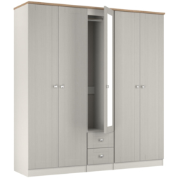 Crowndale Sussex 5 Door 2 Drawer Grey Ash and Bardolino Oak Tall Mirror Wardrobe Ready Assembled - Grey Ash & Bardolino Oak - Wilko - thumbnail 6