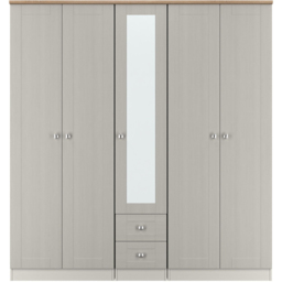 Crowndale Sussex 5 Door 2 Drawer Grey Ash and Bardolino Oak Tall Mirror Wardrobe Ready Assembled - Grey Ash & Bardolino Oak - Wilko - thumbnail 3