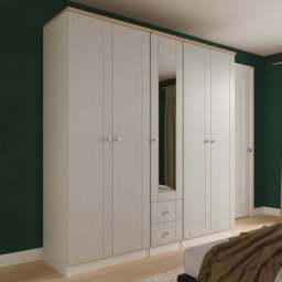 Crowndale Sussex 5 Door 2 Drawer Grey Ash and Bardolino Oak Tall Mirror Wardrobe Ready Assembled - Grey Ash & Bardolino Oak - Wilko