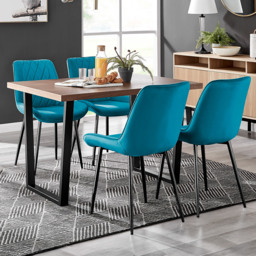 Furniturebox Solo Cesano 4 Seater Dining Set Brown Blue and Black - Wilko - thumbnail 1