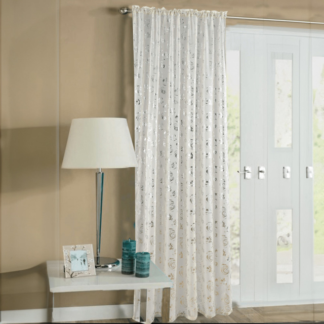 Velosso Geneva Cream Foil Flower Voile Panel Curtain 150 x 183cm - Size: W 150 x D 183cm - Wilko - image 1