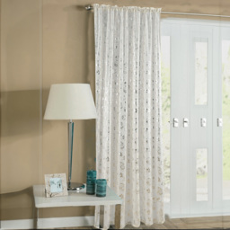 Velosso Geneva Cream Foil Flower Voile Panel Curtain 150 x 183cm - Size: W 150 x D 183cm - Wilko