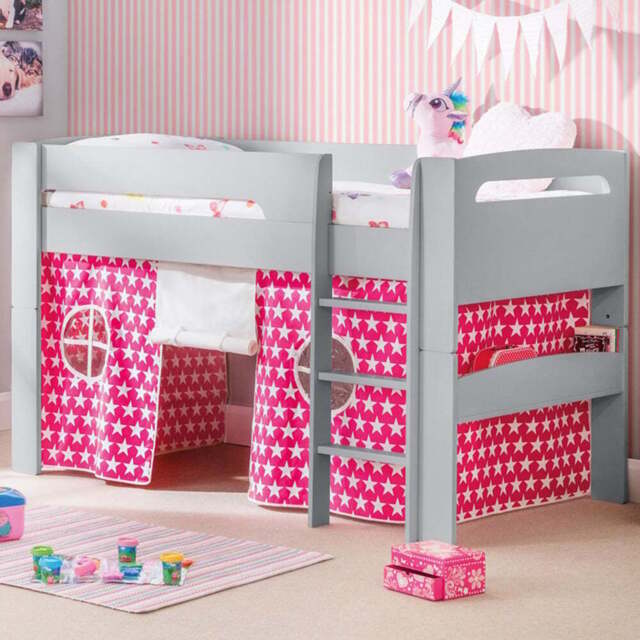 Julian Bowen Pluto Grey Mid Sleeper with Pink Star Tent - Size: Single - Wilko - image 1