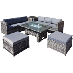 Oseasons Malta 8 Seater Grey Walnut Rattan Rising Firepit Corner Sofa Set with 2 Footstool - Brown - Wilko - thumbnail 4