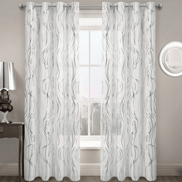Velosso Silver Swirls Eyelet Voile Panel Curtain150 x 122cm - Size: W 150 x D 122cm - Wilko - image 1