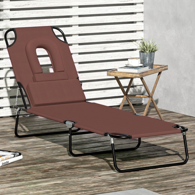 Outsunny Brown 4 Level Adjustable Sun Lounger with Reading Hole - Size: 1 Seater - Wilko - image 1