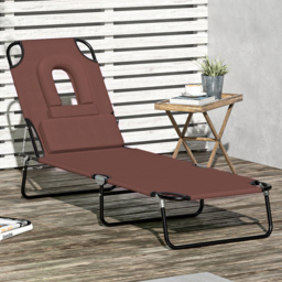 Outsunny Brown 4 Level Adjustable Sun Lounger with Reading Hole - Size: 1 Seater - Wilko