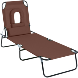 Outsunny Brown 4 Level Adjustable Sun Lounger with Reading Hole - Size: 1 Seater - Wilko - thumbnail 3