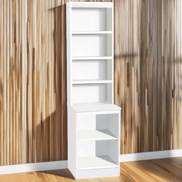 R White Cabinets 6 Shelf White Desk Height Bookcase with Hutch - Size: 182.8 x 47.9 x 54cm - Wilko - image 1