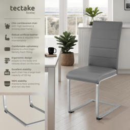 tectake Set of 4 Grey Cantilever High Backrest Dining Chair - Wilko - thumbnail 7