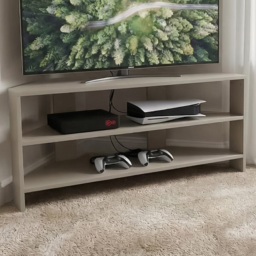 FWStyle Promo 2 Shelf Putty Corner TV Unit - Size: 45 x 110 x 36cm - Wilko - thumbnail 1