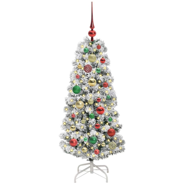 vidaXL Pre-Lit Warm White LED and Multicolour Baubles Snow Flocked Artificial Christmas Tree 3.9ft - Green - Wilko - image 1