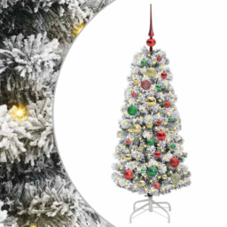 vidaXL Pre-Lit Warm White LED and Multicolour Baubles Snow Flocked Artificial Christmas Tree 3.9ft - Green - Wilko - thumbnail 3