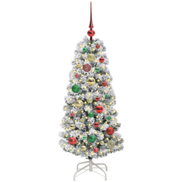 vidaXL Pre-Lit Warm White LED and Multicolour Baubles Snow Flocked Artificial Christmas Tree 3.9ft - Green - Wilko