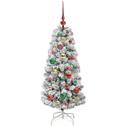 vidaXL Pre-Lit Warm White LED and Multicolour Baubles Snow Flocked Artificial Christmas Tree 3.9ft - Green - Wilko - thumbnail 4
