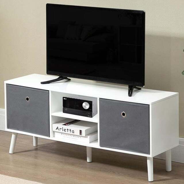 Portland 2 Foldable Drawer 2 Shelf White and Grey TV Cabinet - Size: 110 x 29 x 46cm - Multi - Wilko - image 1
