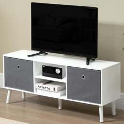 Portland 2 Foldable Drawer 2 Shelf White and Grey TV Cabinet - Size: 110 x 29 x 46cm - Multi - Wilko - thumbnail 1